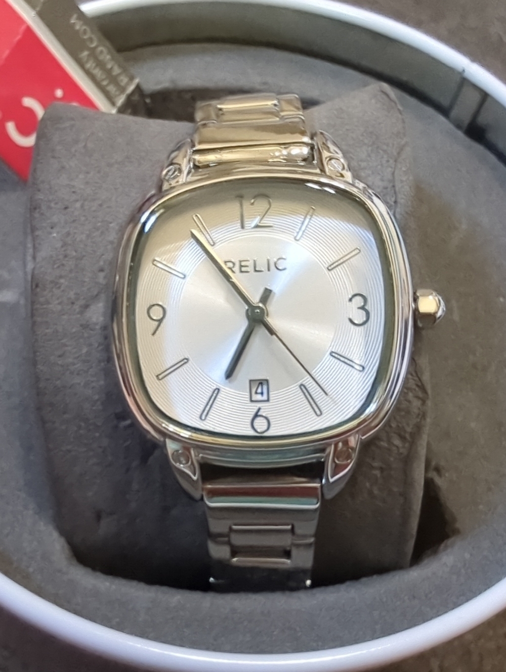 Relic Silver Women's Stainless Steel Square Watch with Date